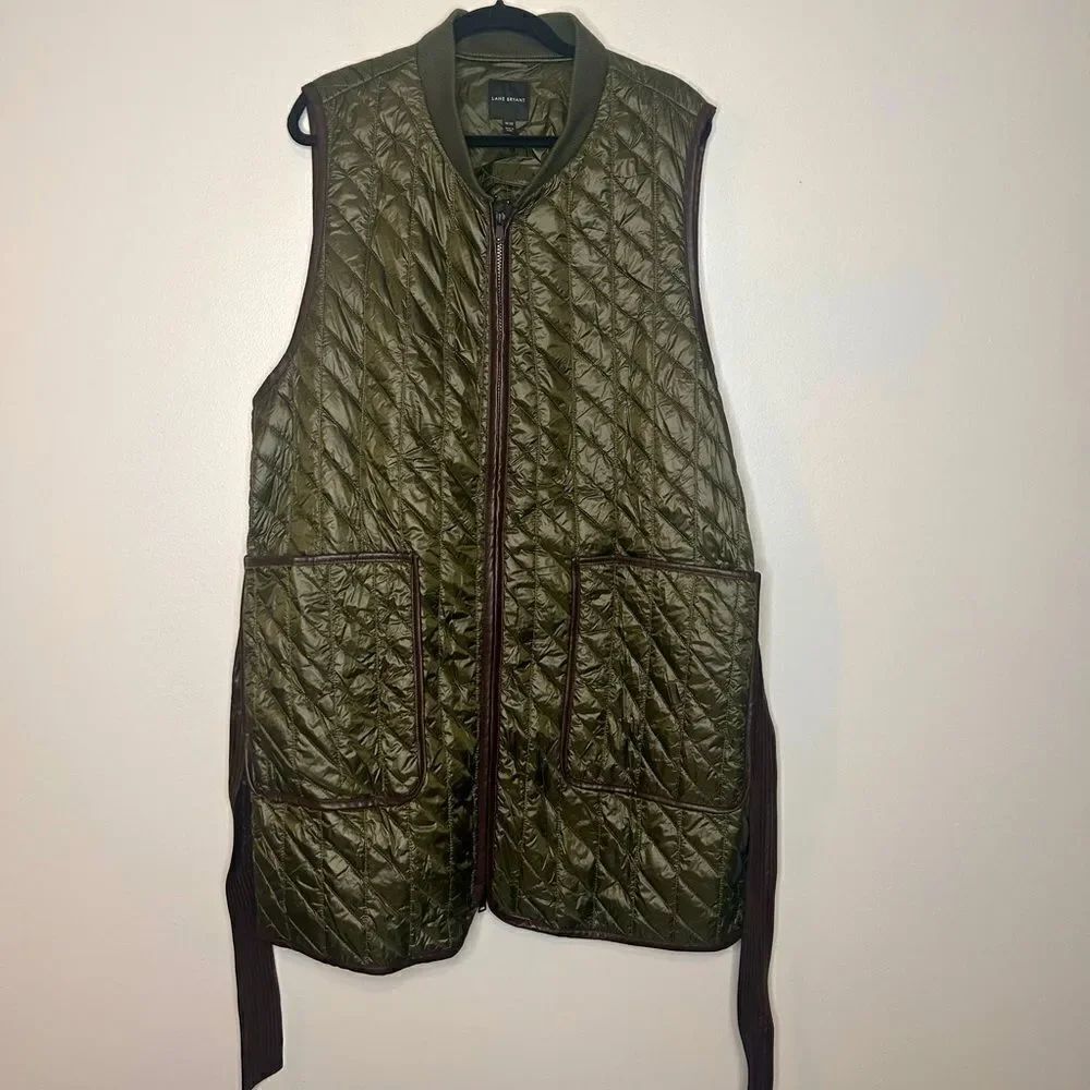Lane Bryant Shiny Quilted Vest with Belt